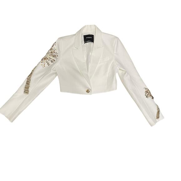 Retrofete White Cropped Blazer Palazza Embellished Rare Small Retails $895 - Picture 5 of 15